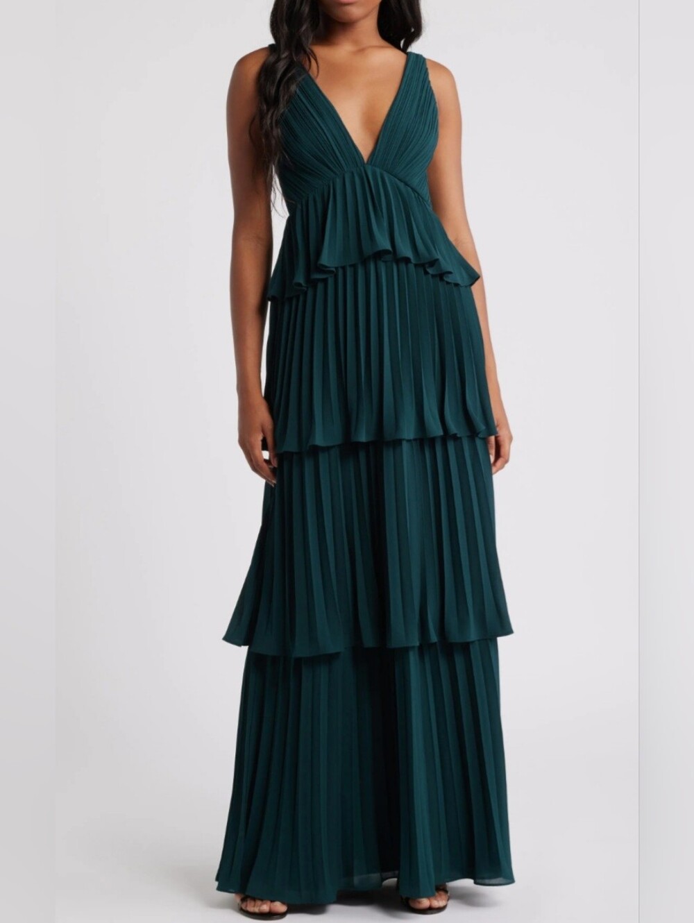 Lulus Luxe Perfection Emerald Green Pleated Tiered Backless Maxi Dress New XL